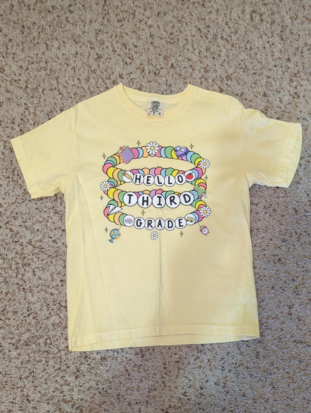 Girls First Day Of Third Grade/Hello 3rd Grade Yellow T-shirt, Size Youth Large